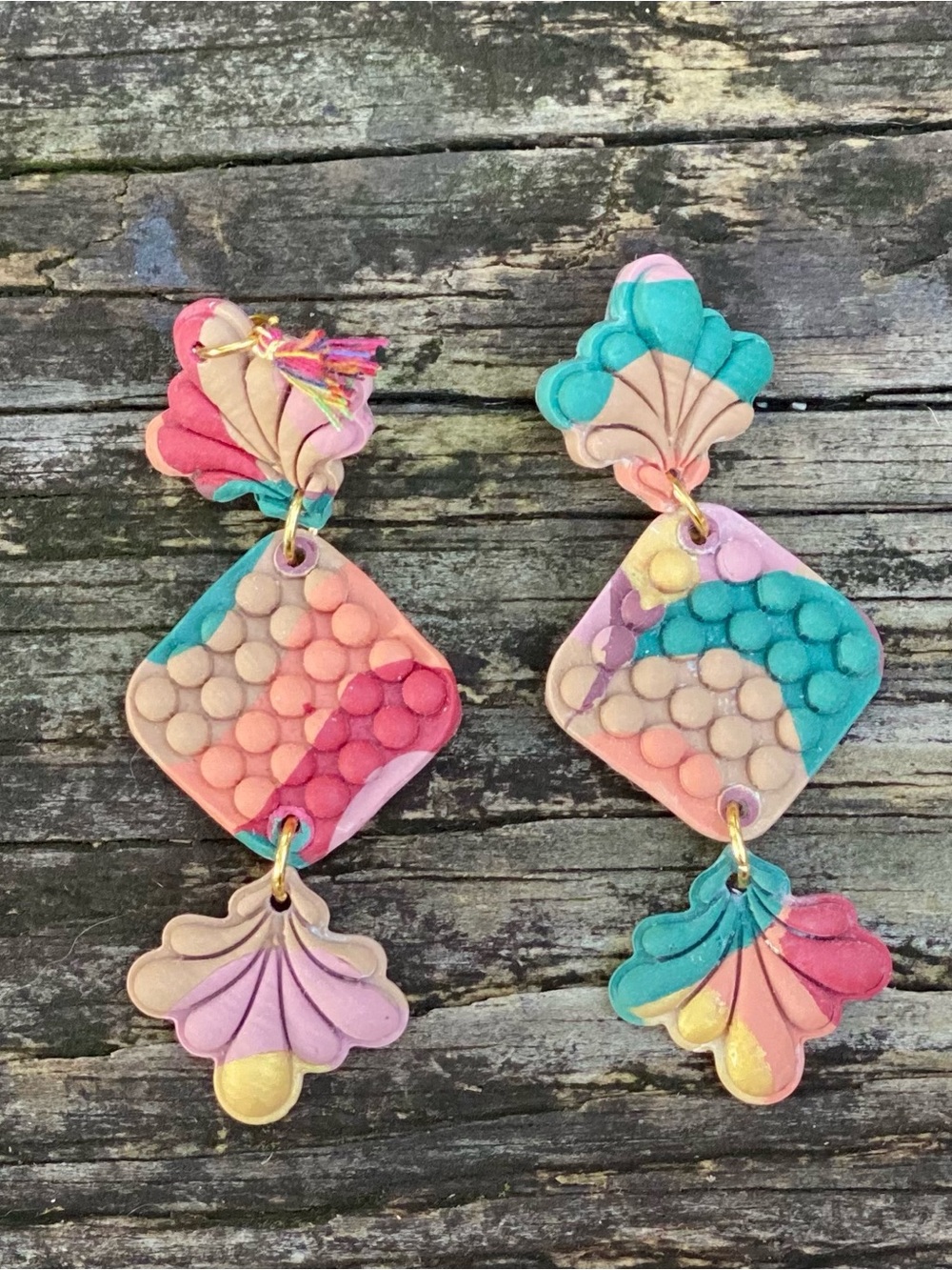 Handcrafted Pastel Multicolor Floral Drop Earrings in Pink, Teal & Cream